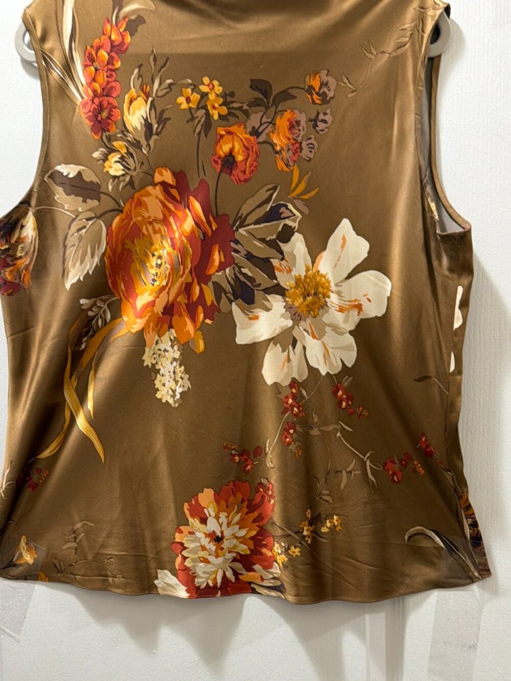 Vintage Ellen Tracy Silk Satin Blouse, sleeveless Size